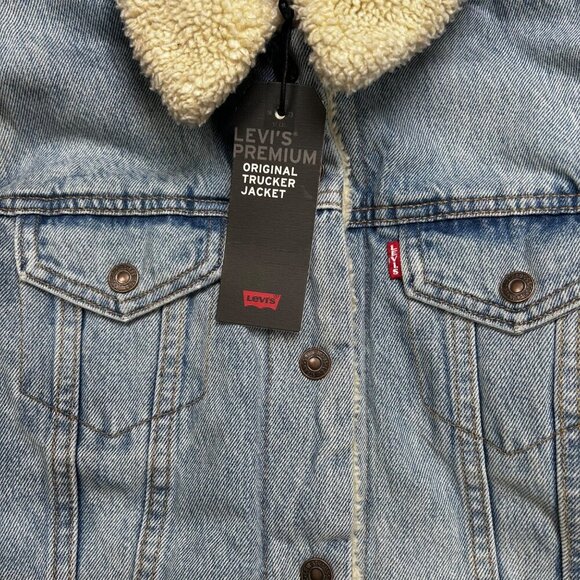 Levi’s Premium Original Trucker Sherpa Jacket Denim Small Men Jean Jacket Wester - Picture 8 of 8